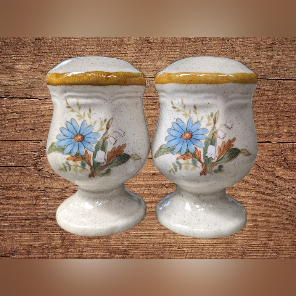 Mikasa Blue Daisies Salt and Pepper Set With Stopper- Great Condition